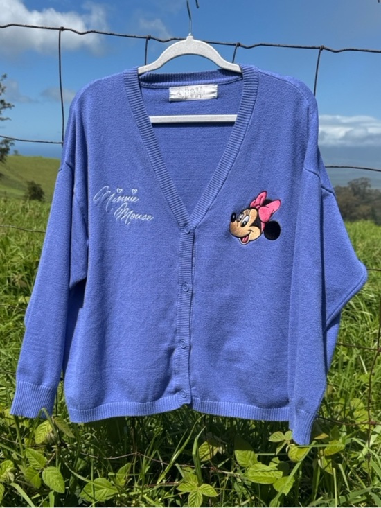 Disney Sweaters - Disney Parks embroidered portrait Minnie mouse purple cardigan 1x